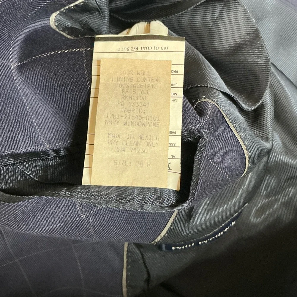 Paul Frederick Mens Navy Windowpane‎ Wool Blazer Sport Coat Size 38R